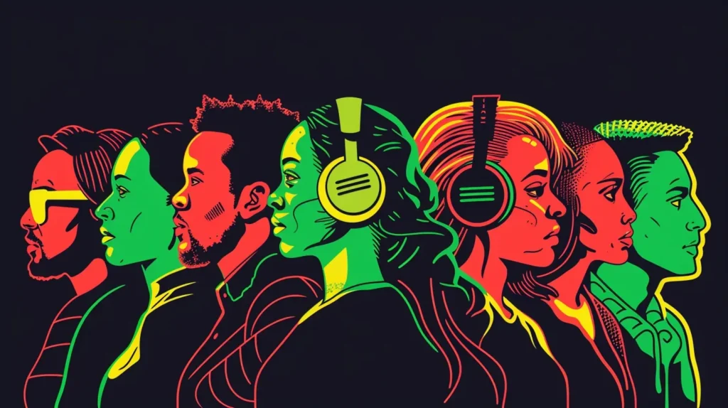 a group of people wearing headphones