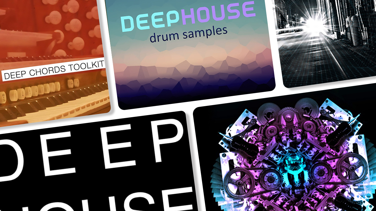 Image displaying multiple artworks featuring free deep house sample packs.