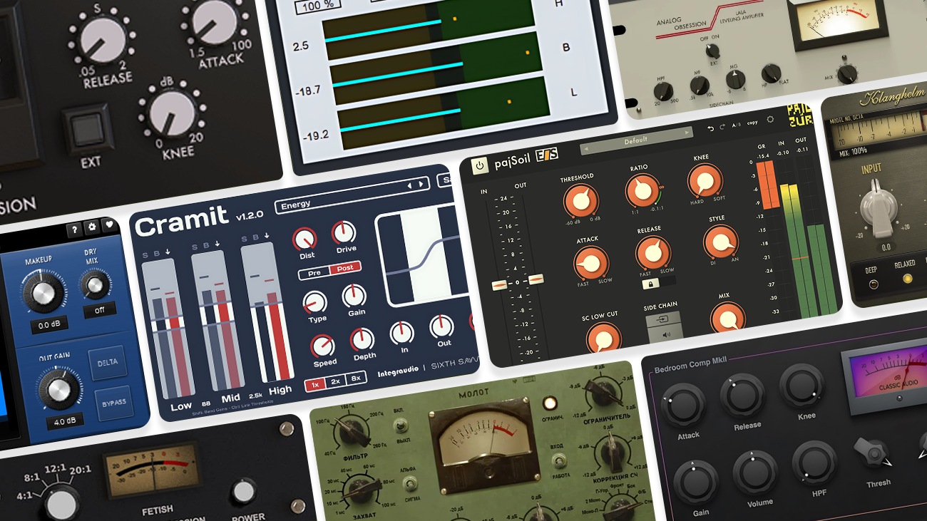 Image displaying multiple GUI featuring free compressor vst plugins.