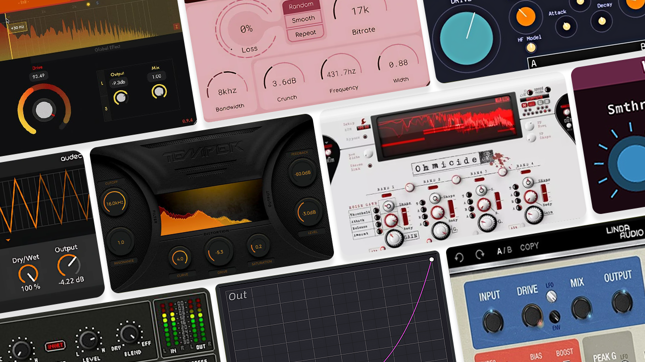 Image displaying multiple GUI featuring free distortion vst plugins.