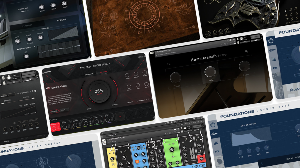 Image displaying multiple GUI featuring free Kontakt instruments.