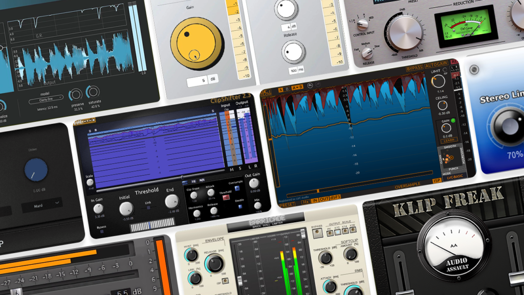 Image displaying multiple GUI featuring free limiter vst plugins.