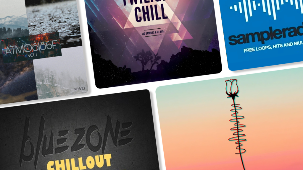 Image displaying multiple artworks featuring free chill sample packs.