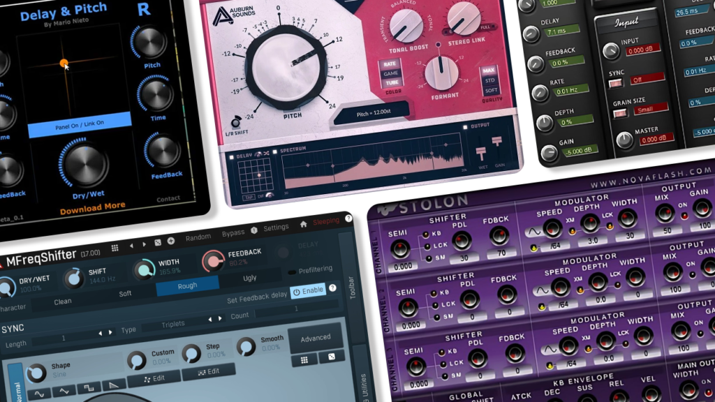 Image displaying multiple GUI featuring free pitch vst plugins.